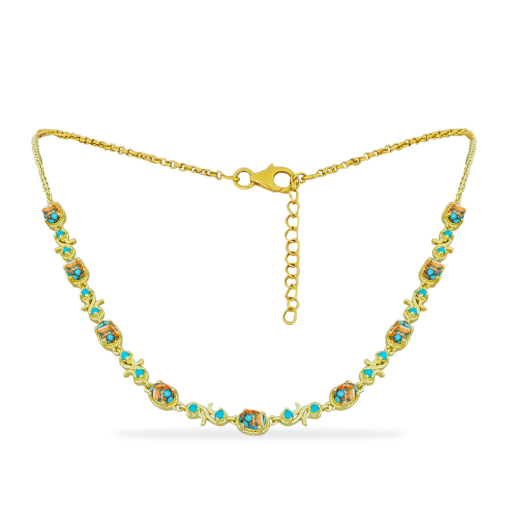 Pozlátený Strieborný Náhrdelník s Ustricovým Tyrkysom a so Sleeping Beauty Tyrkysom