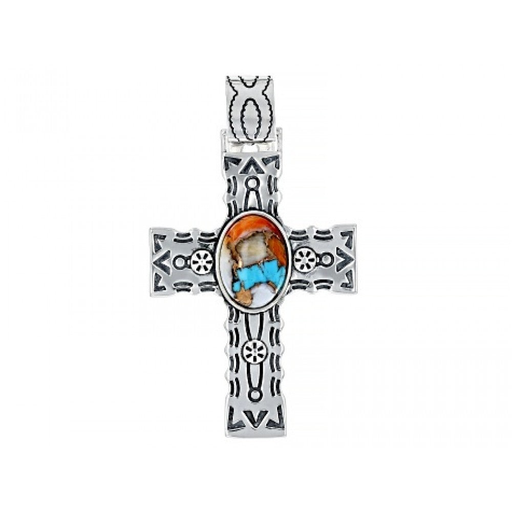 Kríž Pozlátený Strieborný Prívesok s Ustricovým Tyrkysom 1 