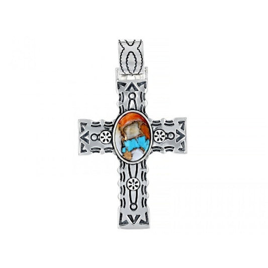 Kríž Pozlátený Strieborný Prívesok s Ustricovým Tyrkysom