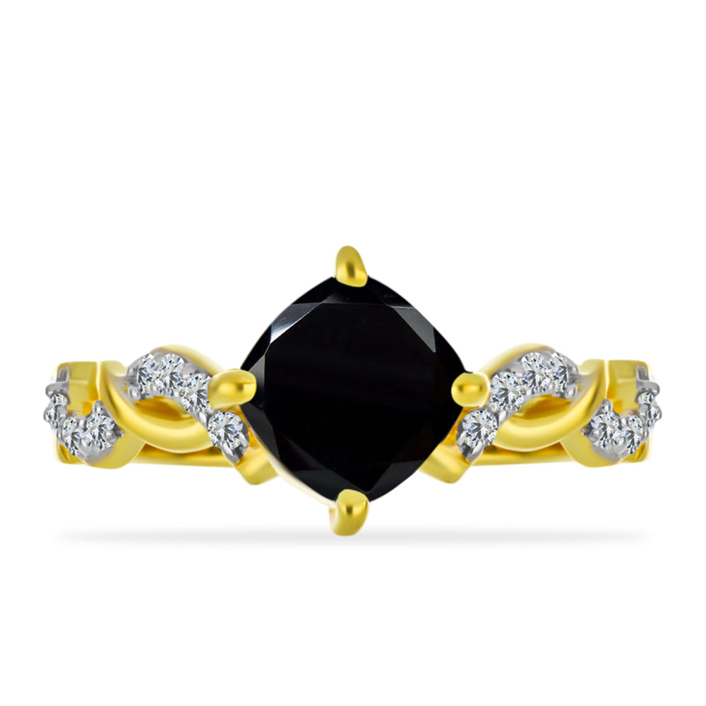 Pozlátený Strieborný Prsteň s Čiernym Ónyxom a Bielym Topásom