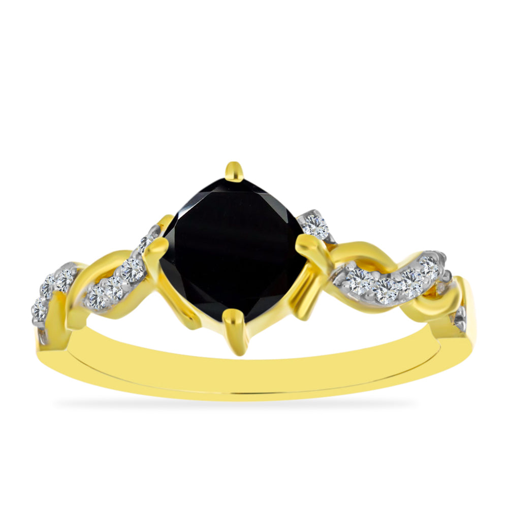 Pozlátený Strieborný Prsteň s Čiernym Ónyxom a Bielym Topásom