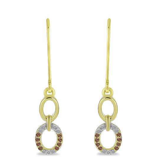 Pozlátené Strieborné Náušnice s Champagne Diamantom a Bielym Diamantom