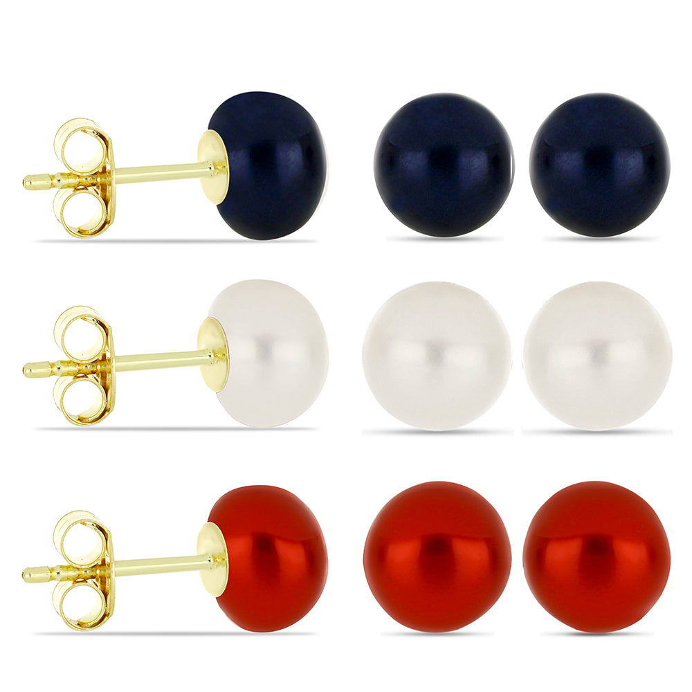 Pozlátené Strieborné Sada s Červená sladkovodná perlou a Bielou Kultivovanou Perlou ( Náušnice )