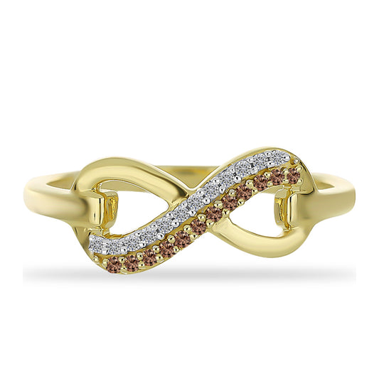 Pozlátený Strieborný Prsteň s Champagne Diamantom a Bielym Diamantom