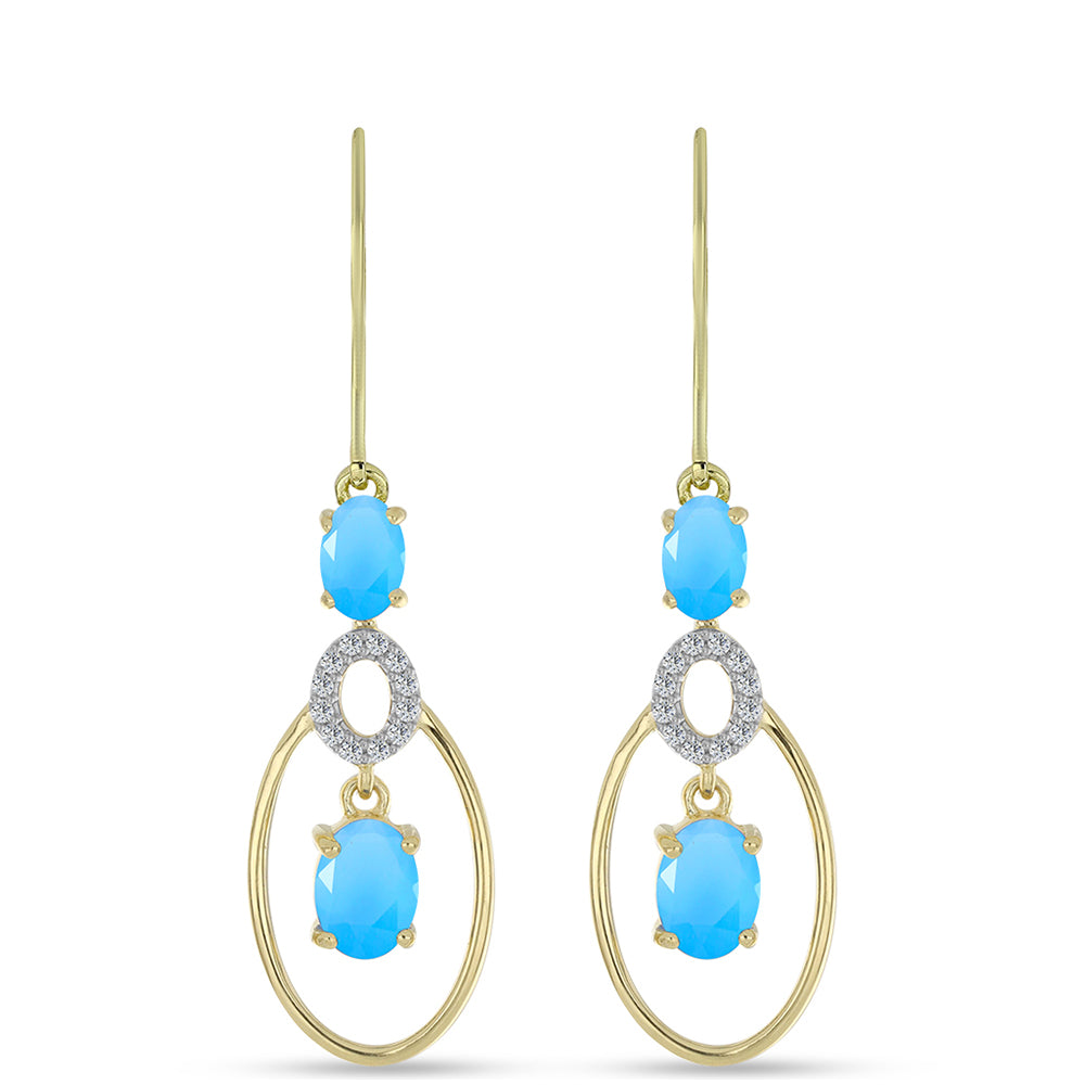 Pozlátené Strieborné Náušnice s Aqua Chalcedonom a Bielym Topásom 1 