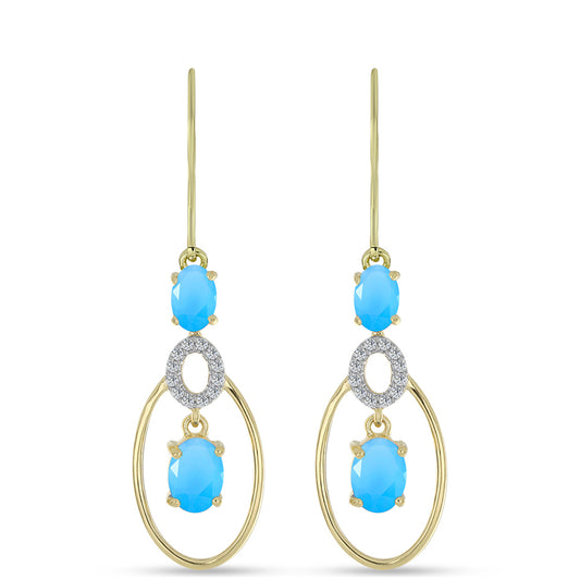 Pozlátené Strieborné Náušnice s Aqua Chalcedonom a Bielym Topásom