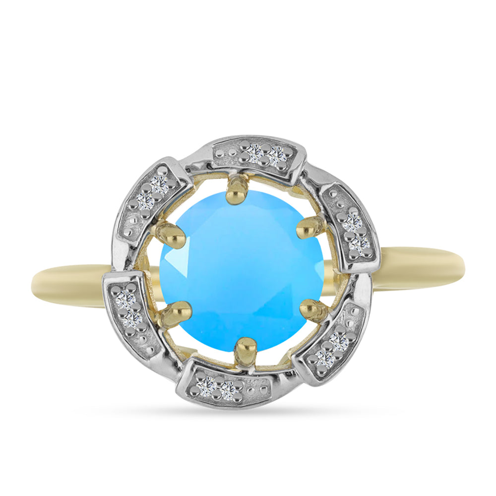 Pozlátený Strieborný Prsteň s Aqua Chalcedonom a Bielym Topásom