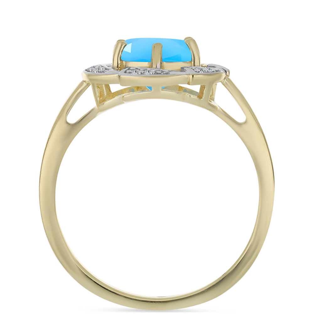 Pozlátený Strieborný Prsteň s Aqua Chalcedonom a Bielym Topásom