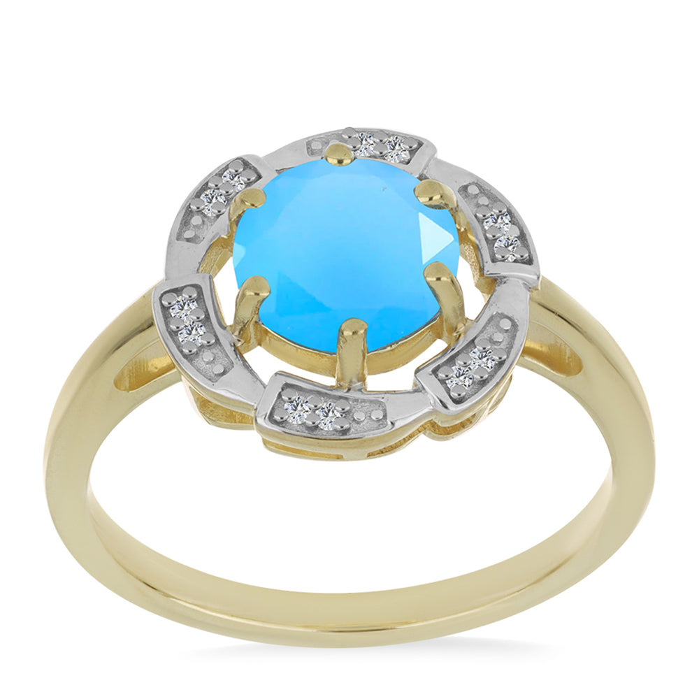 Pozlátený Strieborný Prsteň s Aqua Chalcedonom a Bielym Topásom