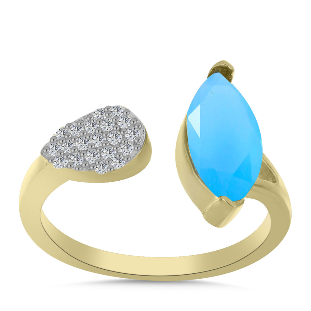 Pozlátený Strieborný Prsteň s Aqua Chalcedonom a Bielym Topásom