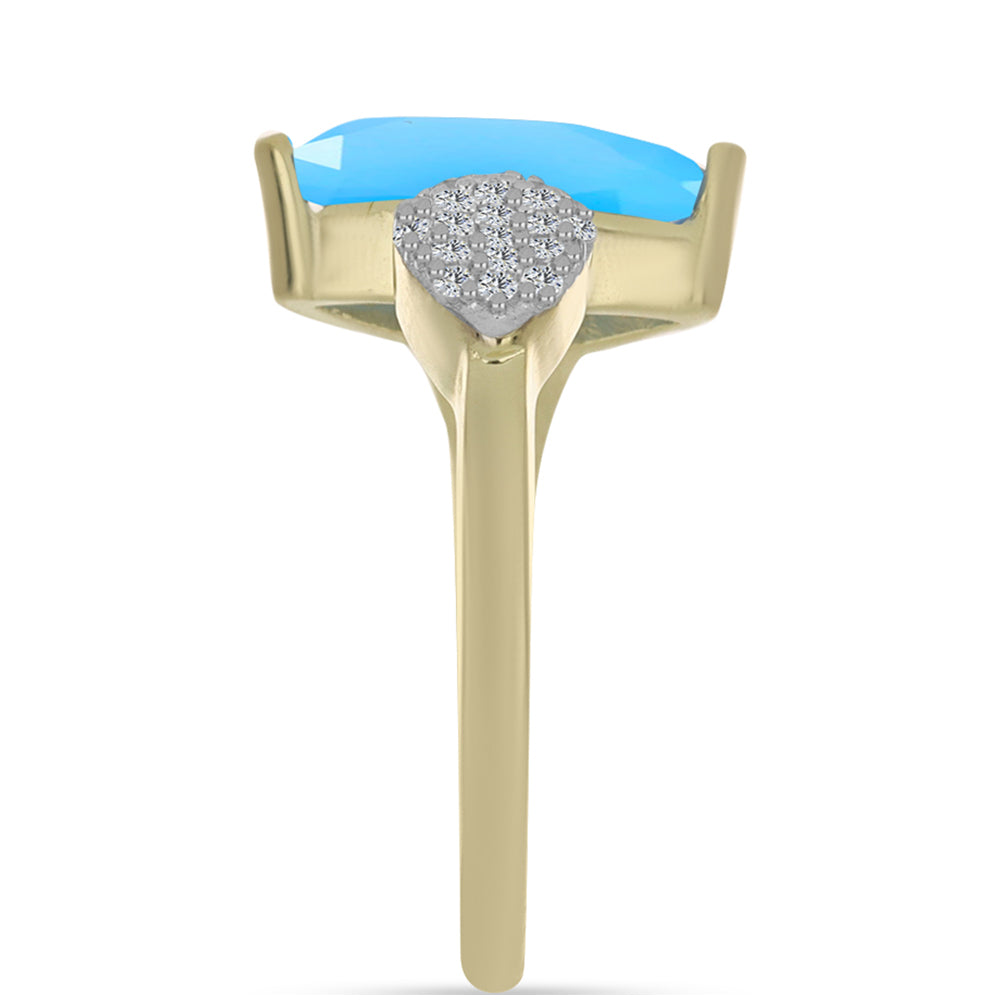 Pozlátený Strieborný Prsteň s Aqua Chalcedonom a Bielym Topásom 4 