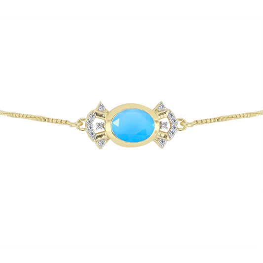 Pozlátený Strieborný Náramok s Aqua Chalcedonom a Bielym Topásom