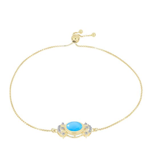 Pozlátený Strieborný Náramok s Aqua Chalcedonom a Bielym Topásom