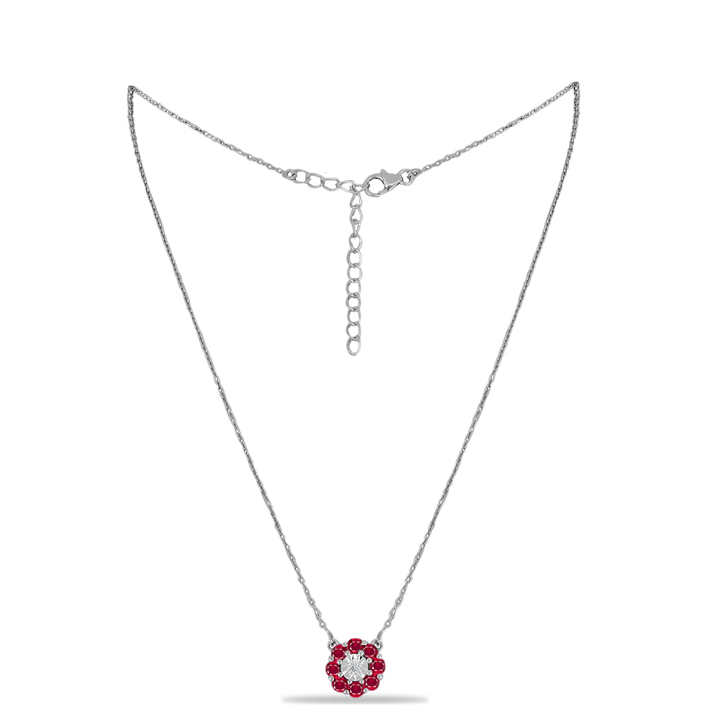 Strieborný Náhrdelník s Madagaskarským Rubínom a Bielym Diamantom