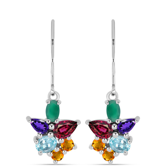 Strieborné Náušnice s Marockým Ametystom a so Zeleným Achátom