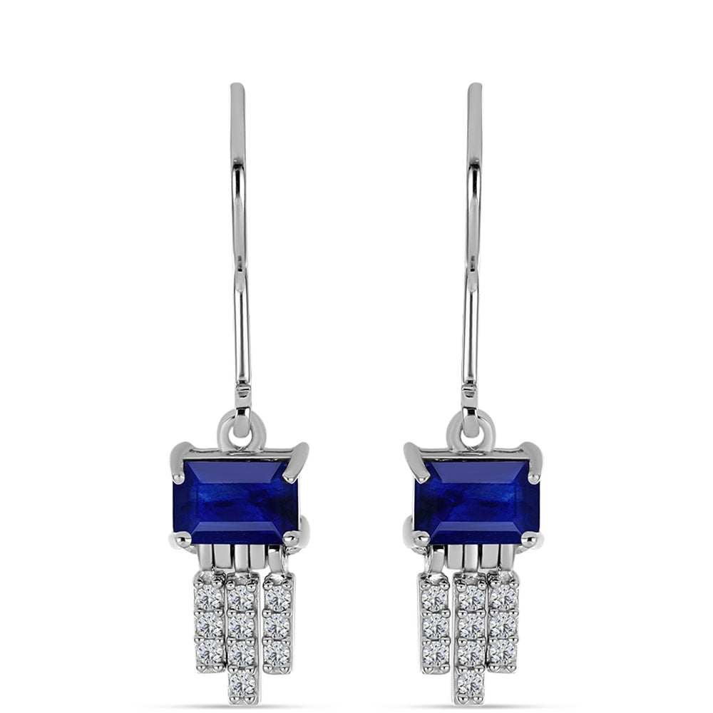Strieborné Náušnice s Austrálskym Modrým Zafírom a Bielym Topásom