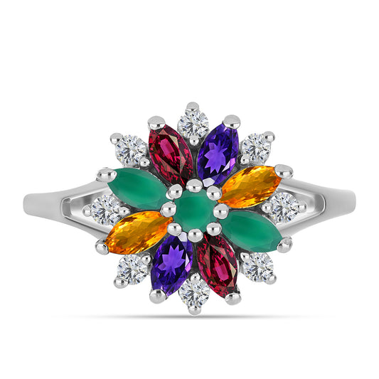 Strieborný Prsteň s Marockým Ametystom a so Zeleným Achátom