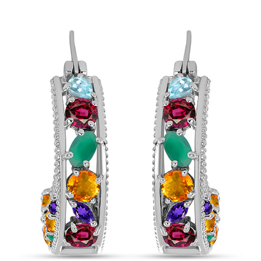 Strieborné Náušnice s Marockým Ametystom a so Zeleným Achátom