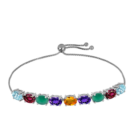 Strieborný Náramok s Marockým Ametystom a so Zeleným Achátom