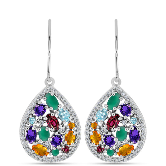 Strieborné Náušnice s Marockým Ametystom a so Zeleným Achátom