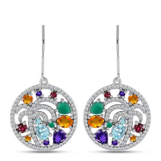 Strieborné Náušnice s Marockým Ametystom a so Zeleným Achátom