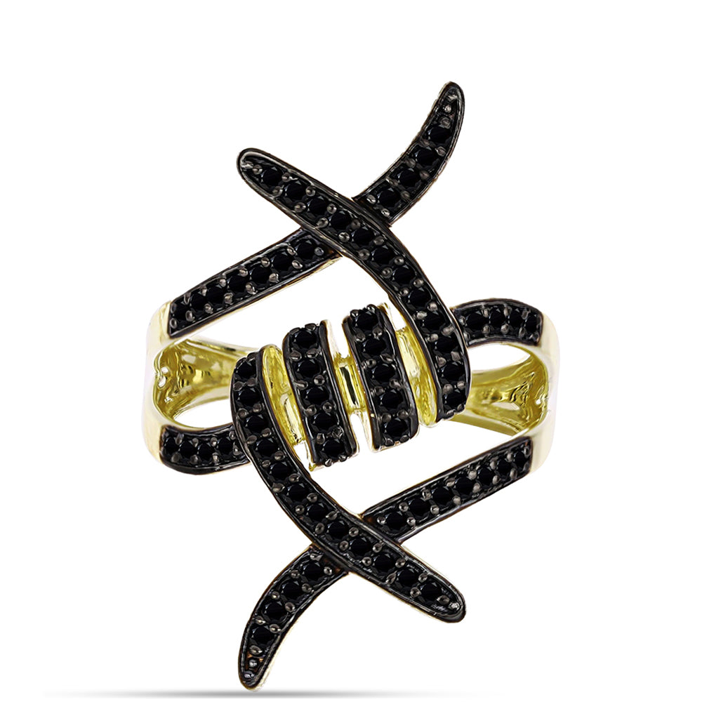 Pozlátený Strieborný Prsteň s Čiernym Spinelom