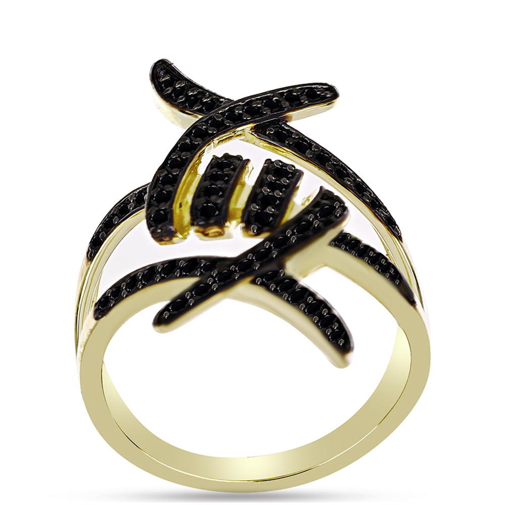 Pozlátený Strieborný Prsteň s Čiernym Spinelom 3 