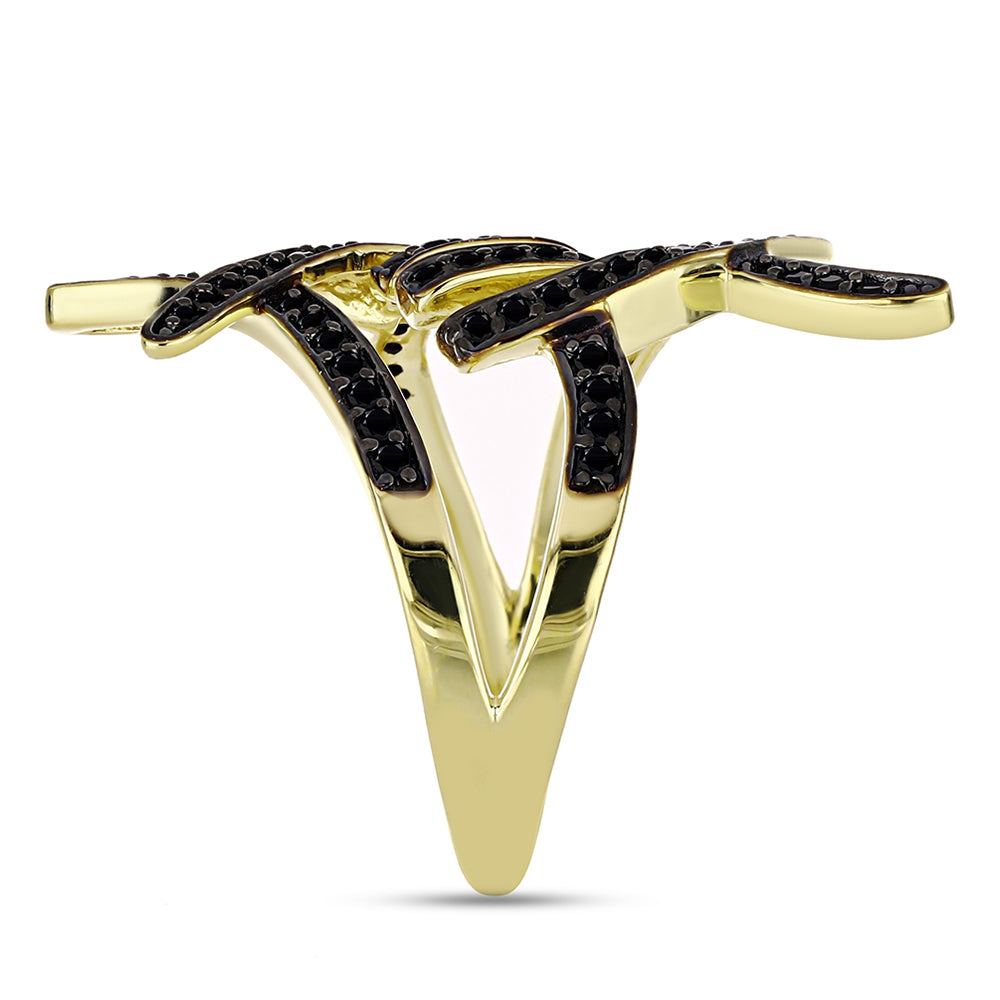 Pozlátený Strieborný Prsteň s Čiernym Spinelom 4 