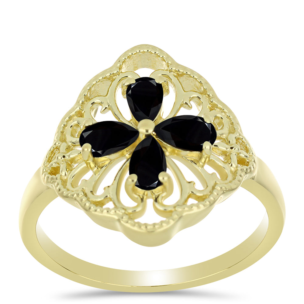Pozlátený Strieborný Prsteň s Čiernym Spinelom