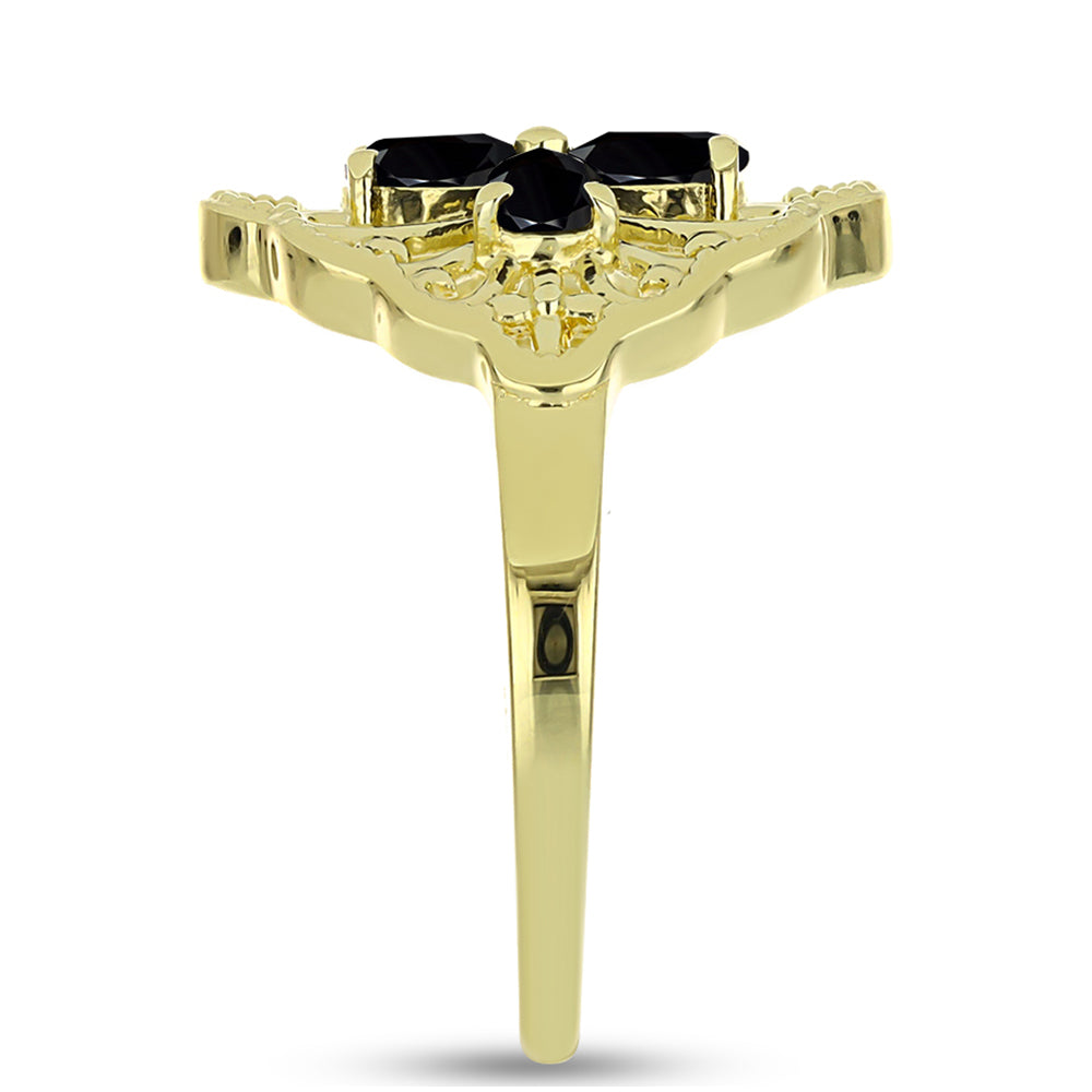 Pozlátený Strieborný Prsteň s Čiernym Spinelom 4 