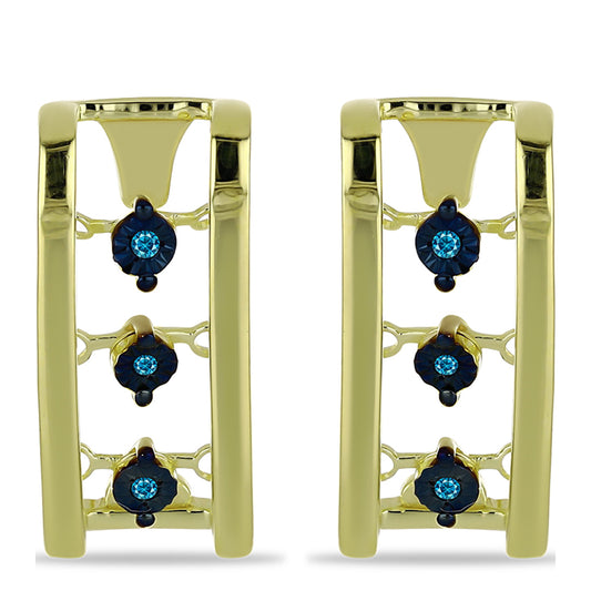 Pozlátené Strieborné Náušnice s Modrým Diamantom