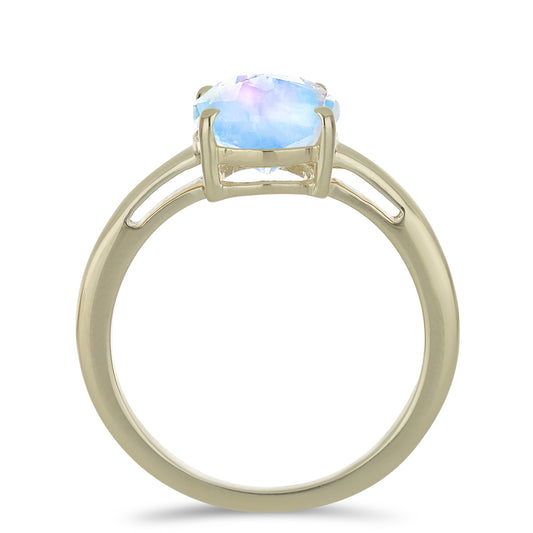 Pozlátený Strieborný Prsteň s Dúhovým Mesačným Kameňom