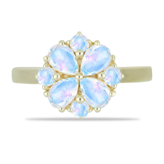 Pozlátený Strieborný Prsteň s Dúhovým Mesačným Kameňom