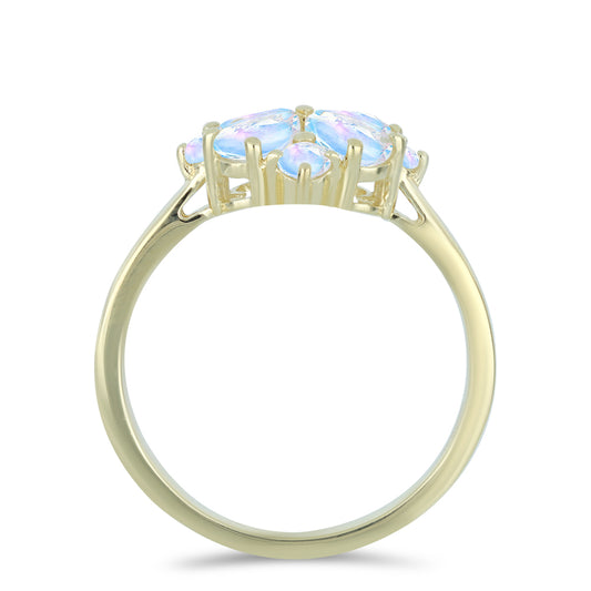 Pozlátený Strieborný Prsteň s Dúhovým Mesačným Kameňom