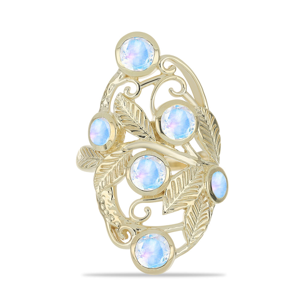 Pozlátený Strieborný Prsteň s Dúhovým Mesačným Kameňom 1 