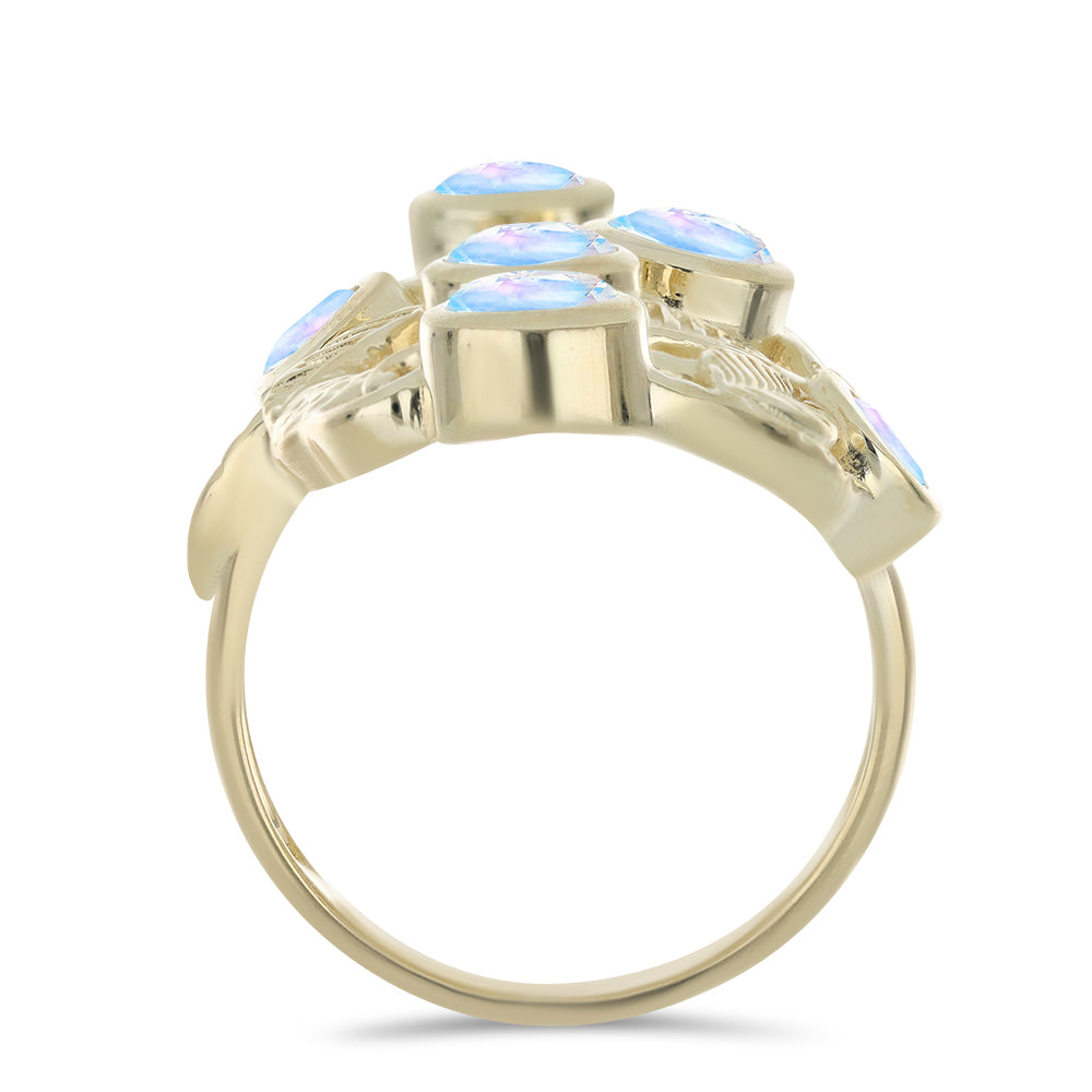 Pozlátený Strieborný Prsteň s Dúhovým Mesačným Kameňom