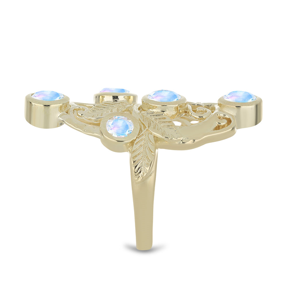 Pozlátený Strieborný Prsteň s Dúhovým Mesačným Kameňom 4 