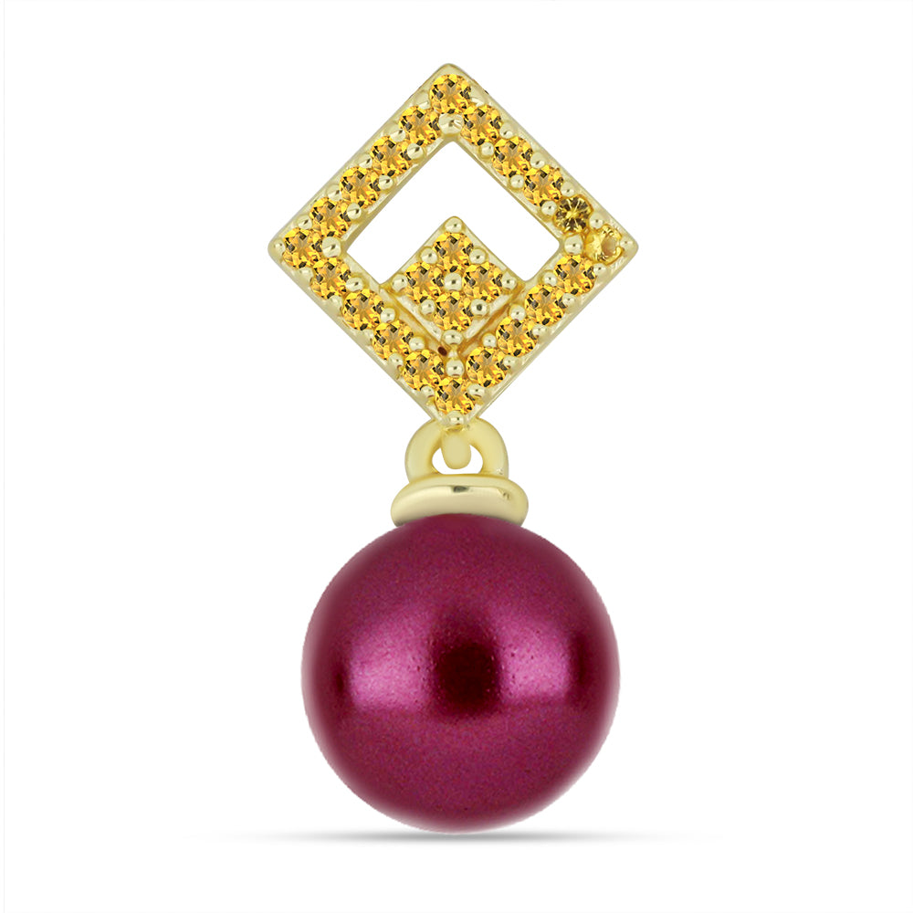 Pozlátený Strieborný Prívesok s so Fialová Sladkovodnou Perlou a Uralským Citrínom