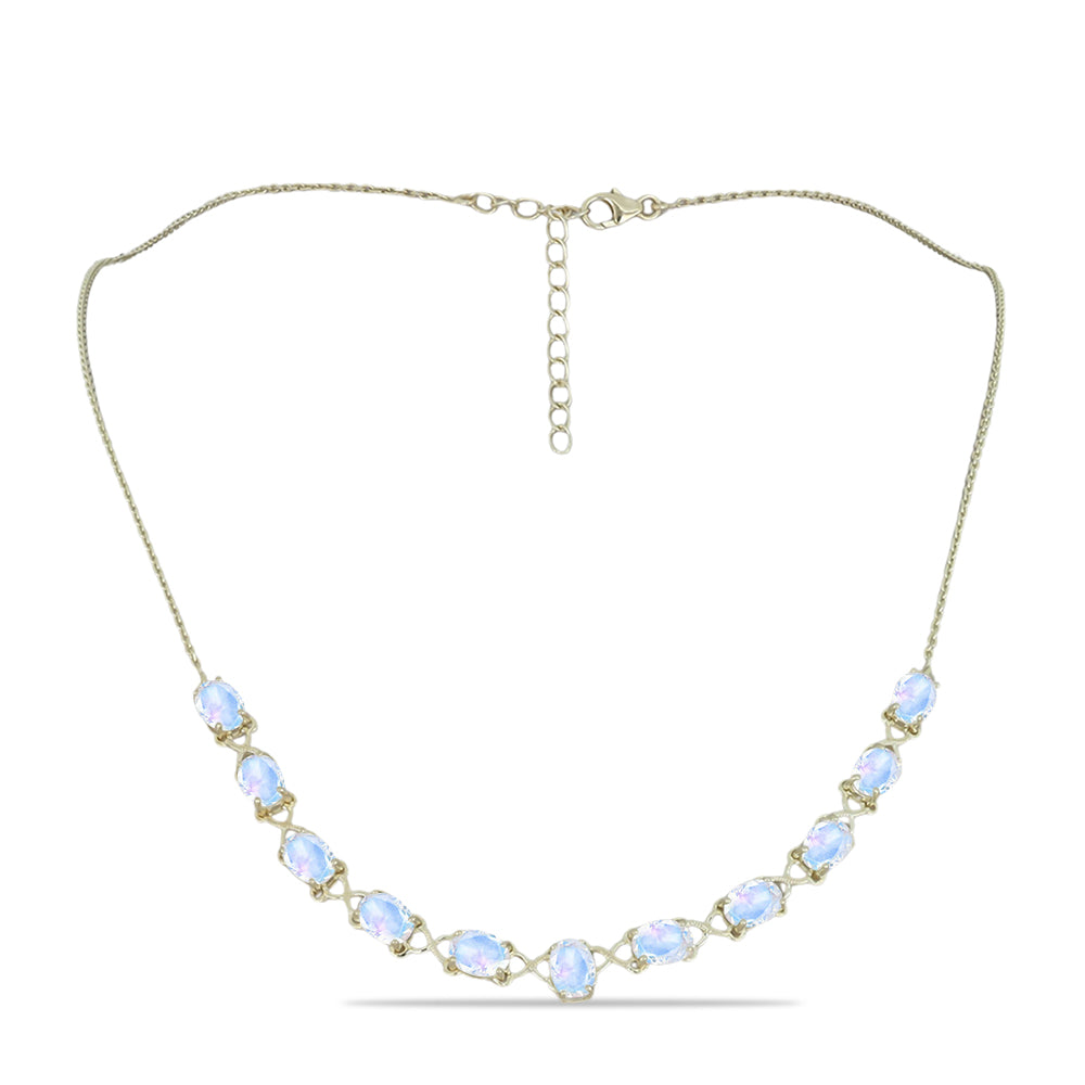 Pozlátený Strieborný Náhrdelník s Dúhovým Mesačným Kameňom 1 