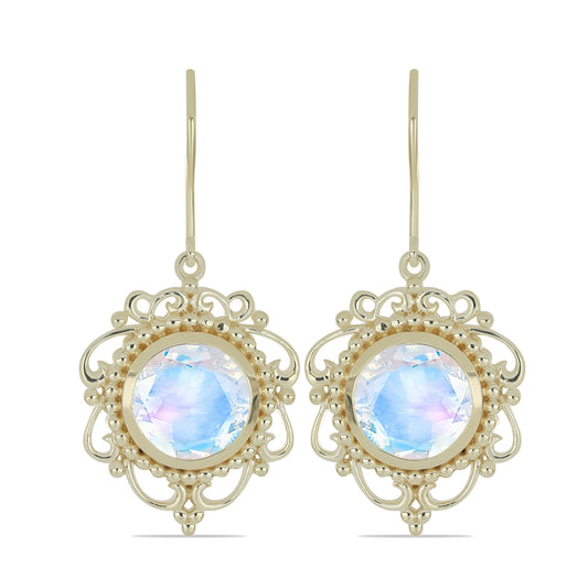 Pozlátené Strieborné Náušnice s Dúhovým Mesačným Kameňom