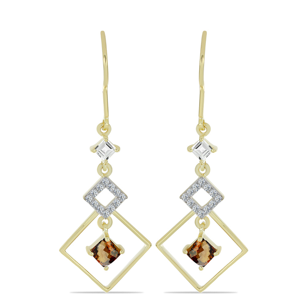 Pozlátené Strieborné Náušnice s Koňakovým Kremeňom a Bielym Topásom 1 