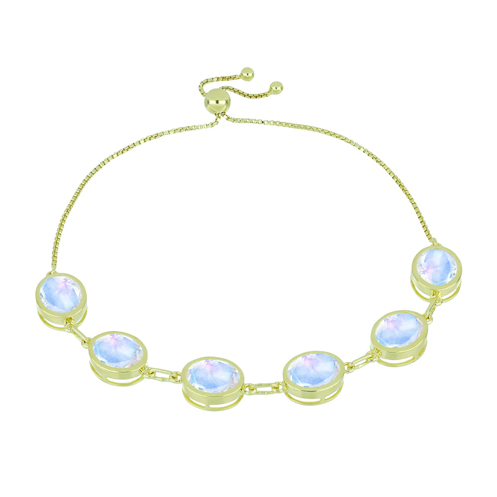 Pozlátený Strieborný Náramok s Dúhovým Mesačným Kameňom 1 