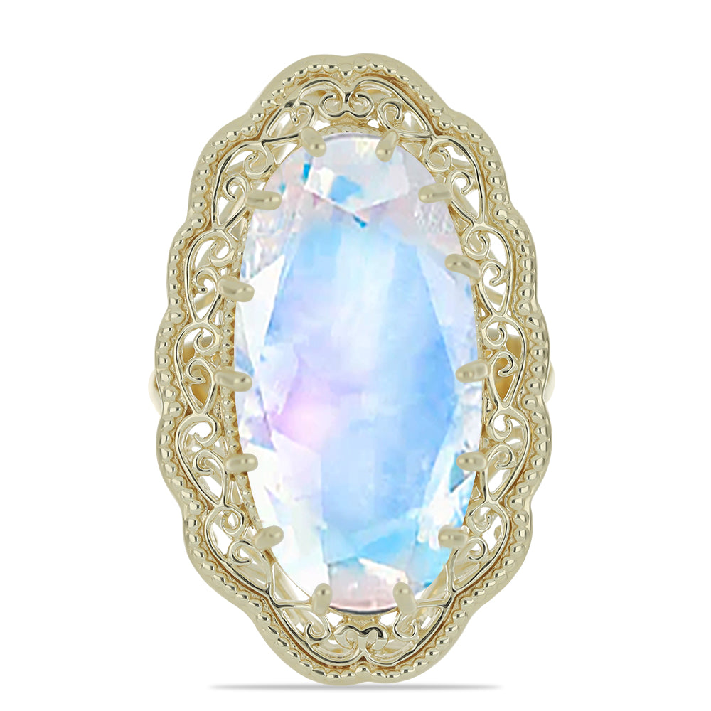 Pozlátený Strieborný Prsteň s Dúhovým Mesačným Kameňom 1 