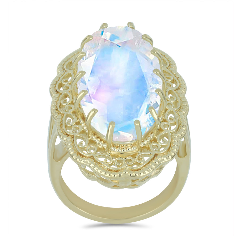 Pozlátený Strieborný Prsteň s Dúhovým Mesačným Kameňom 3 