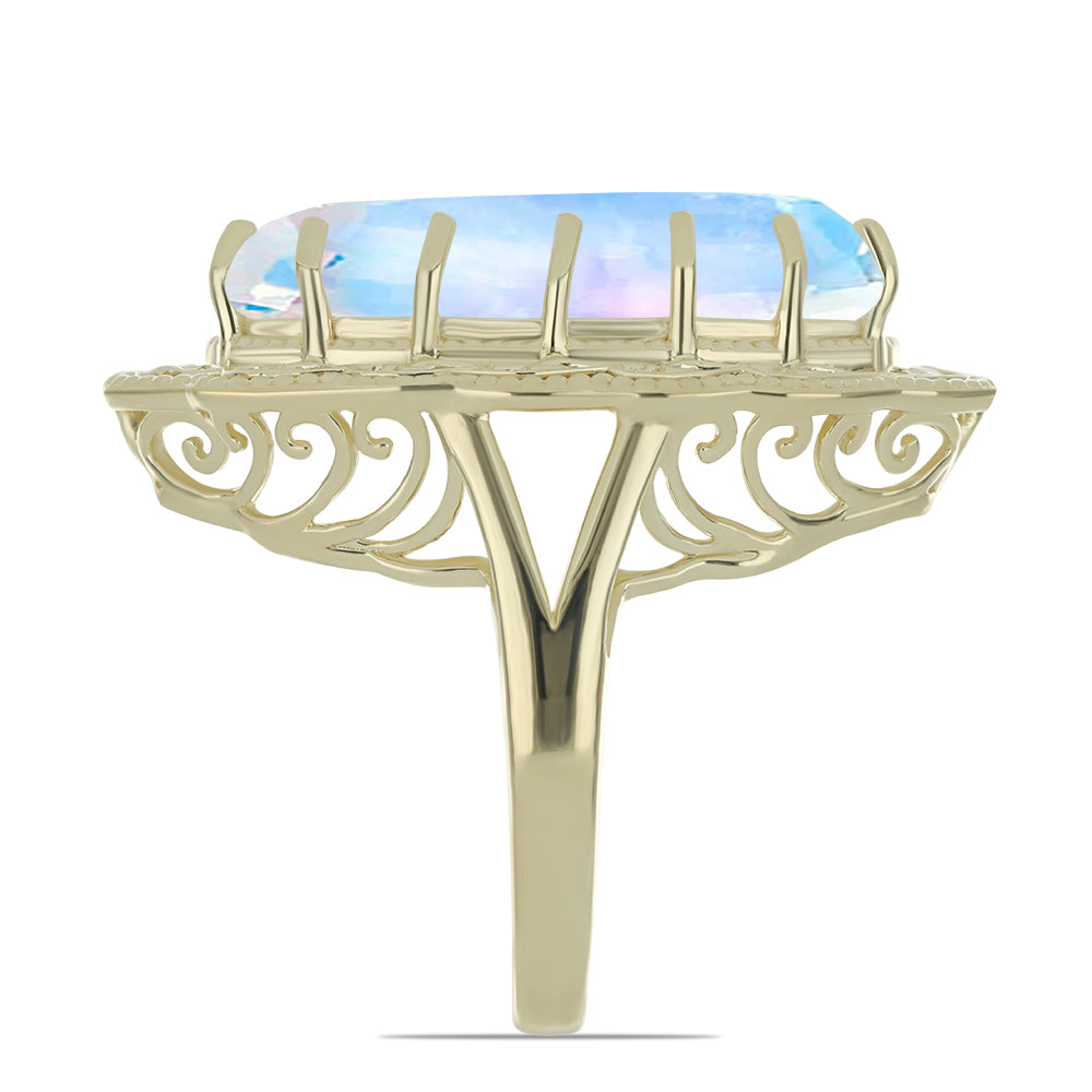 Pozlátený Strieborný Prsteň s Dúhovým Mesačným Kameňom