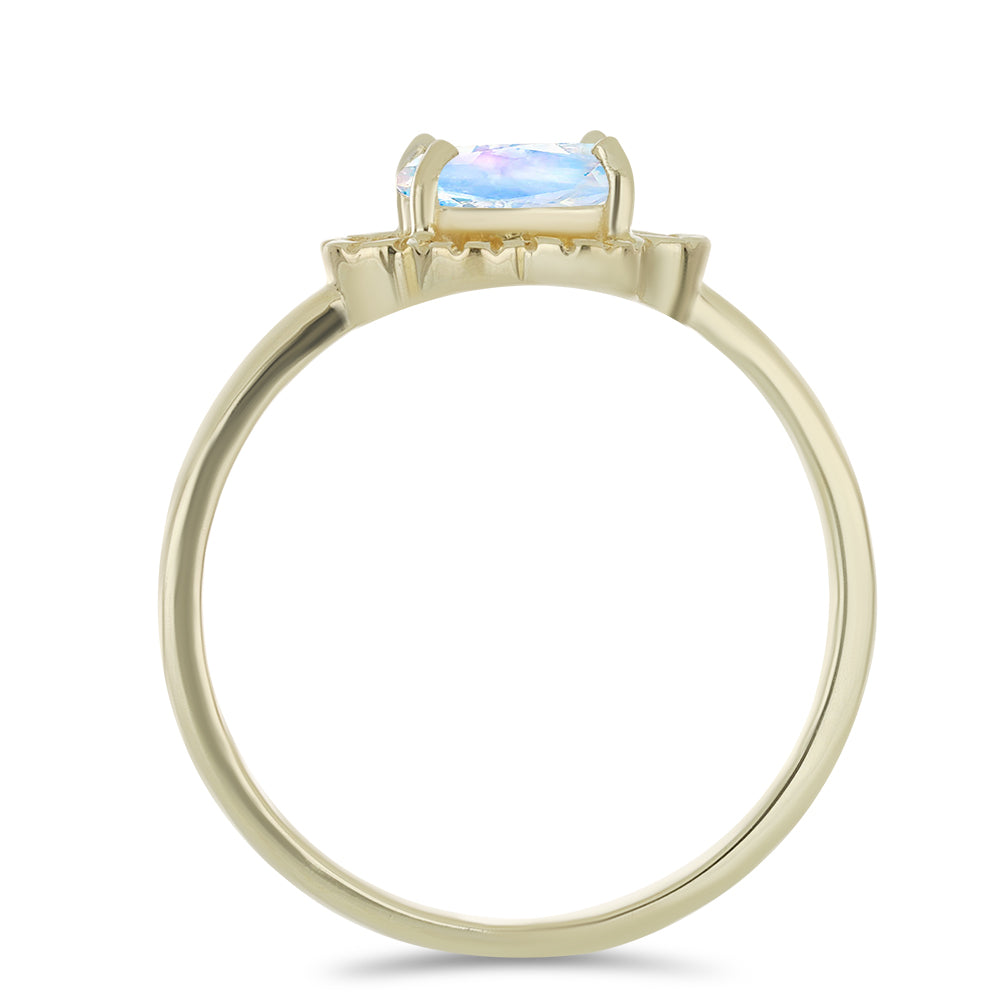 Pozlátený Strieborný Prsteň s Dúhovým Mesačným Kameňom