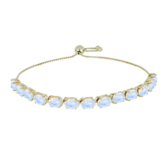 Pozlátený Strieborný Náramok s Dúhovým Mesačným Kameňom