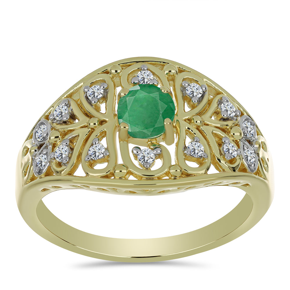 Pozlátený Strieborný Prsteň s Brazílskym Smaragdom a Bielym Topásom