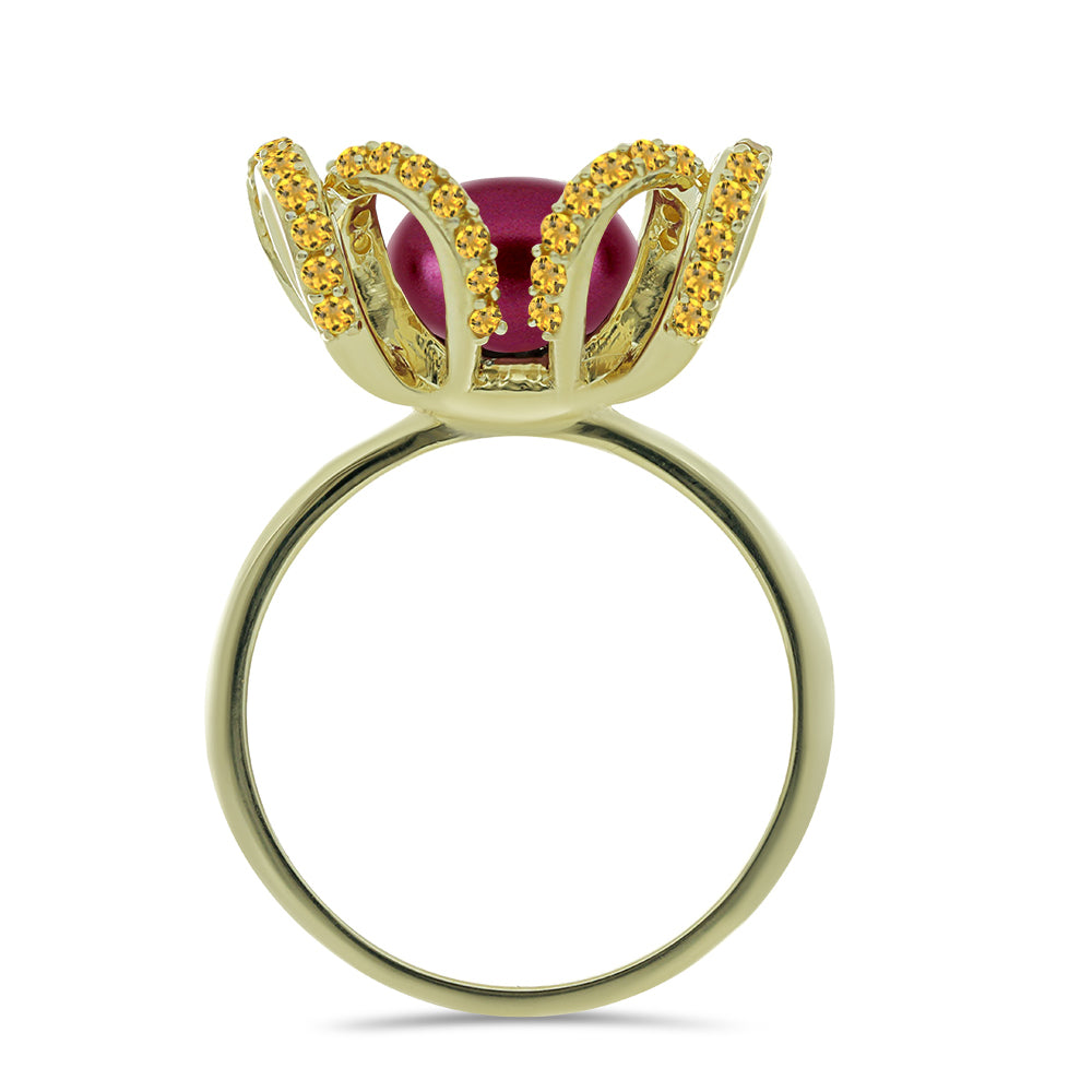 Pozlátený Strieborný Prsteň s so Fialová Sladkovodnou Perlou a Uralským Citrínom 2 