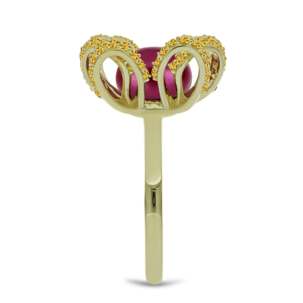 Pozlátený Strieborný Prsteň s so Fialová Sladkovodnou Perlou a Uralským Citrínom 4 